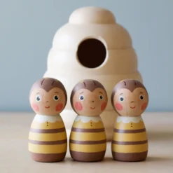Gnezdo Handmade Wooden Honey Bee Set With Beehive *New*