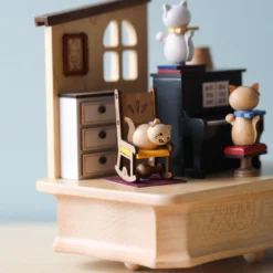 Wooderful Life Wooden Cat Playing Piano Music Box