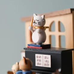 Wooderful Life Wooden Cat Playing Piano Music Box