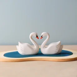 Bumbu Toys *New* Handmade Wooden Swans In A Lake
