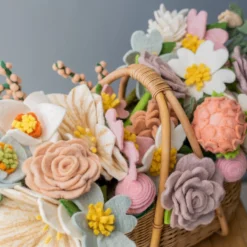 Odin Parker *New* Large Basket Of Felt Spring Flowers