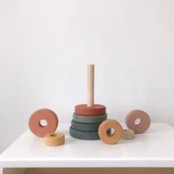 Sabo Concept *New* Wooden Pyramid Stacker - Green & Mustard