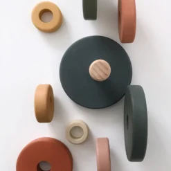 Sabo Concept *New* Wooden Pyramid Stacker - Green & Mustard