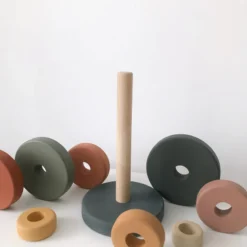 Sabo Concept *New* Wooden Pyramid Stacker - Green & Mustard