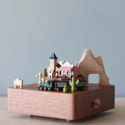 Wooderful Life *New* Wooden Train Music Box - Western Town